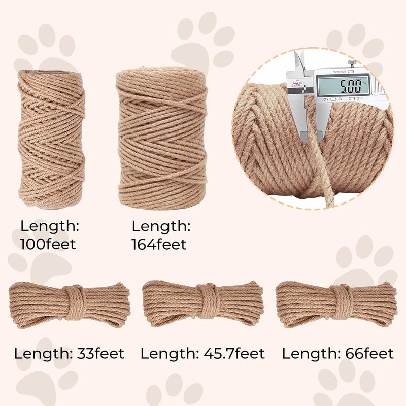 THAMIAO Nature Hemp Rope, Sisal Rope for Cat Scratcher, Cat Scratching Post Replacement, Heavy Duty Jute Twine for Cat Tree and Tower, DIY (1/4" , 100FT) - Image 2